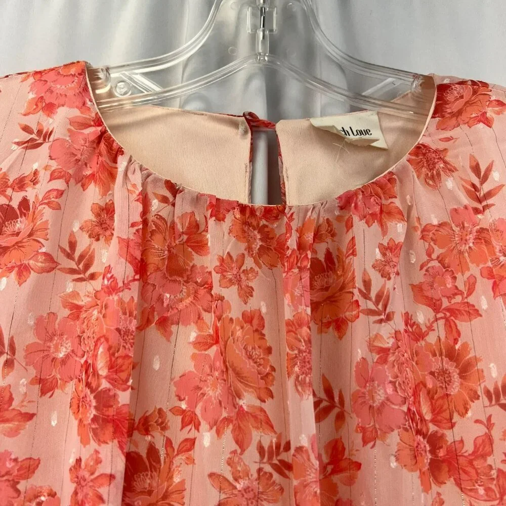 Peach Love Floral Bodysuit Long Smocked Bishop Sleeve Pink Size Small